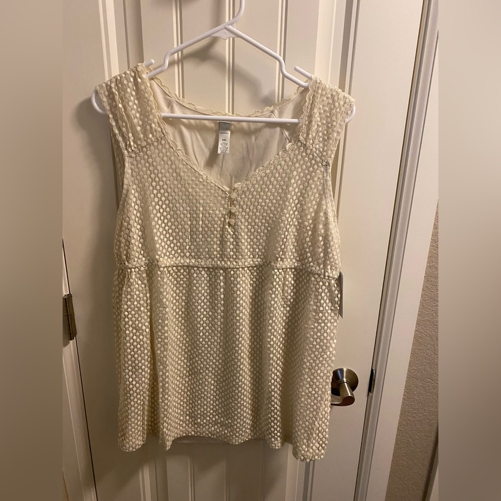 NWT Merona XXL Top Ivory Button Chest Lace Shell Lined Blouse Sleeveless Shirt